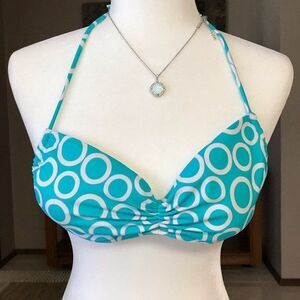 Victoria’s Secret halter Tie Swimsuit Top Turquoise Blue White Cirlces Small